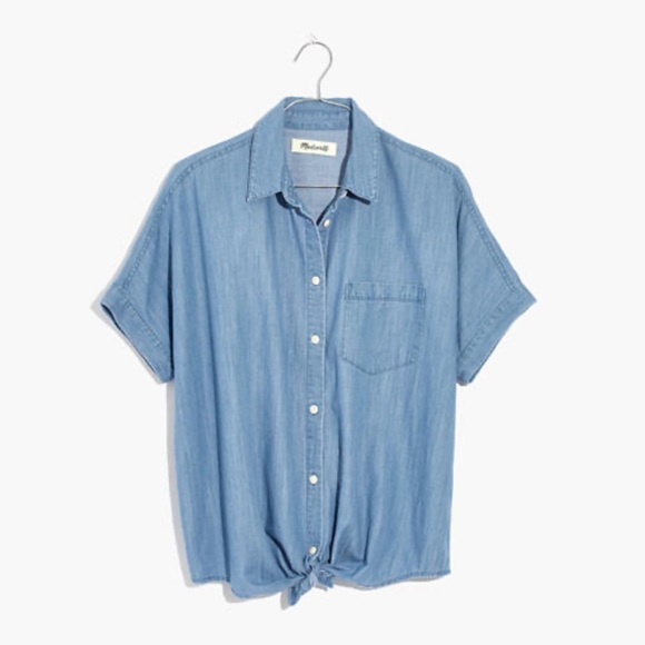 Madewell Tops - Madewell Denim Short Sleeve Tie Front Shirt